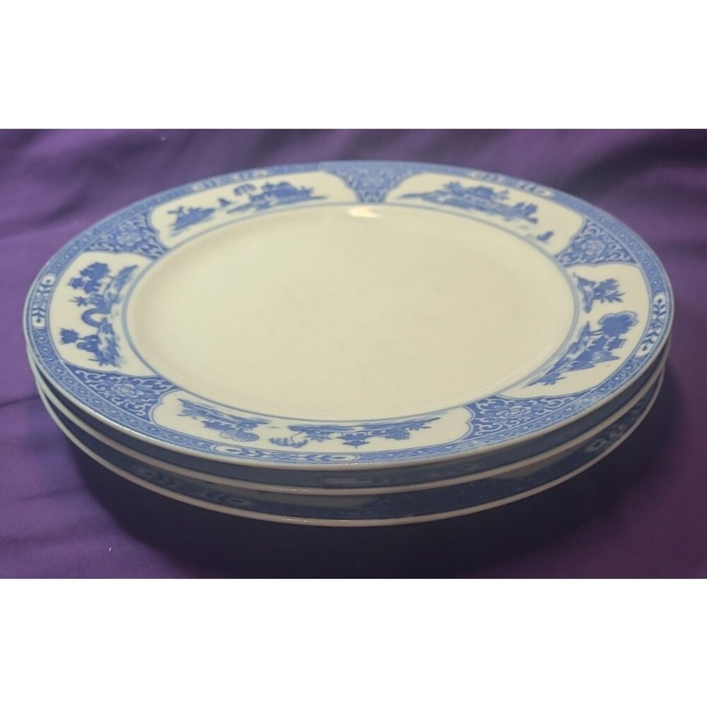 Antique NIPPON Royal Sometuke 10" Plate Blue & White Asian VillageJapan Set Of 3